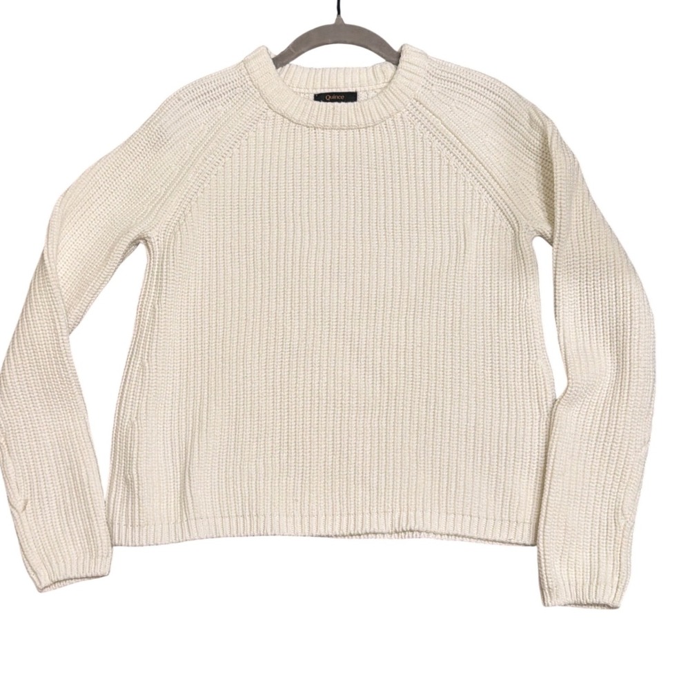 Quince Organic Cotton Fisherman Sweater Ivory White Crew Neck XS